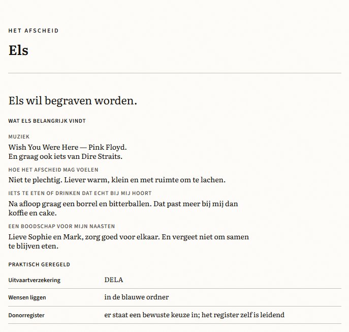 Echte uitsnede uit Het afscheid · Els’ eigen woorden, voor de fictieve Els. Dezelfde tekst staat hieronder.