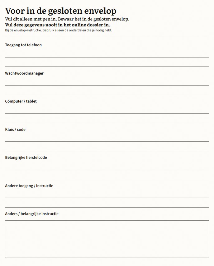 Echte uitsnede uit Voor in de gesloten envelop · blanco, voor de fictieve Els. Dezelfde tekst staat hieronder.
