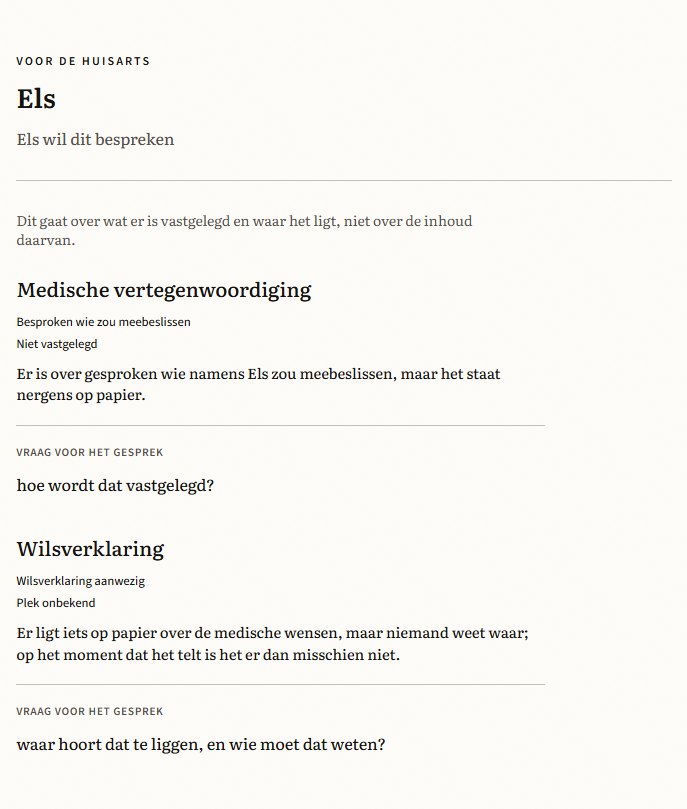 Echte uitsnede uit Voor de huisarts, voor de fictieve Els. Dezelfde tekst staat hieronder.